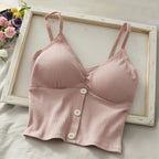 Women Knitted Tank Top Strap Vest Female Knitting Crop Top Chest Wrap Pure Cotton Underwear  Camisoles