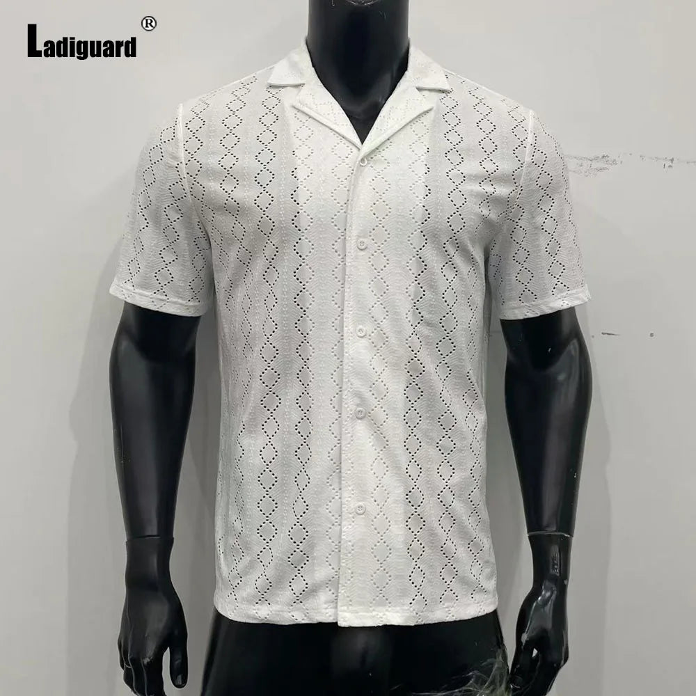 Men's Hollow Out Board Shirt Men Short Sleeve Notched Casual Knitted Tops Latest Summer Beach Pullovers Sexy Mens clothing 2025