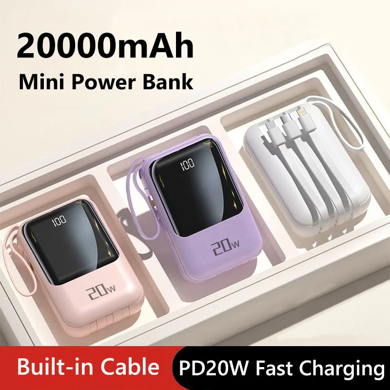 20000mAh Power Bank Suitable IPhone Huawei Xiaomi Portable Battery  Fast Charging Built-In with 4-Wire Digital Display External