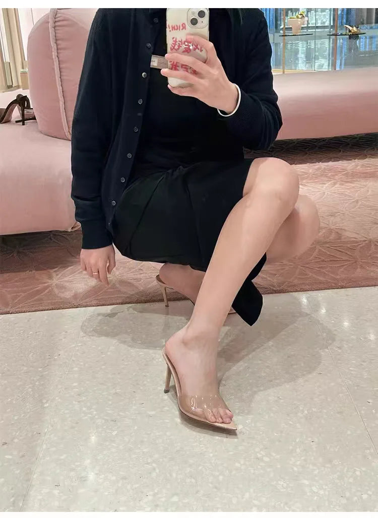 Sexy High Heels Women Slippers Designer Heeled Sandals Woman Shoes Summer 2025 Brand Home Slides Elegant Flip Flops Sandalias