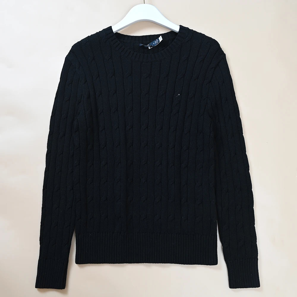 New Women's Embroidered Logo Simple Twisted Design Casual  Color round Ne Long Sve Knitted Sweater Autumn Winter