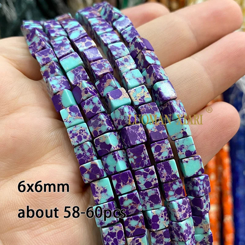 Natural Stone Purple Blue Sea Sediment Jasper Turquoise Abacus Square Spacer Beads for Jewelry Making DIY Bracelet Accessories