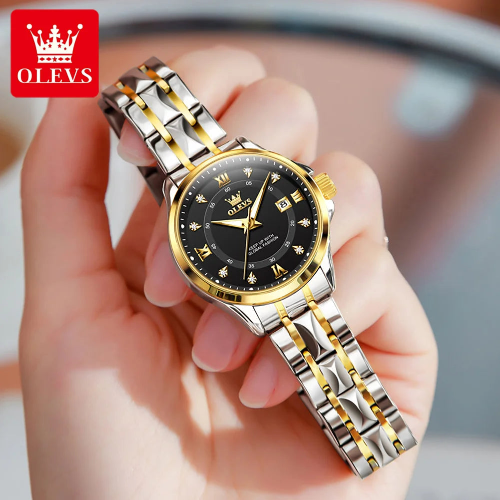 OLEVS 2906 Couple Watch Original Roman Scale Diamond Dial Luxury Quartz Watch For Men Women Rhombus Strap Waterproof Hand Clock