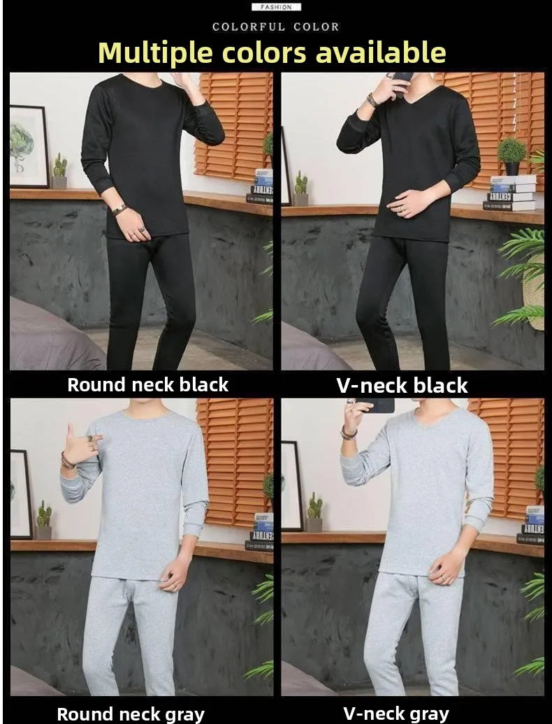 Men's round Ne Thiened Warm Underwear Set Youth Autumn Winter Thermal Clothing Long Sve Pants Home Clothes Innerwear