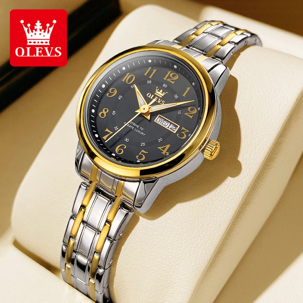 OLEVS 2891 Original Quartz Couple Watch Brand Luxury Double Calendar Waterproof Date Clock His and Her Watch Gift Couple Watch