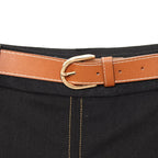 Women's Color Contrasting Stitch Collar Single breasted Straight Tank Top Long Fold Belt Bermuda Shorts Summer New Pants