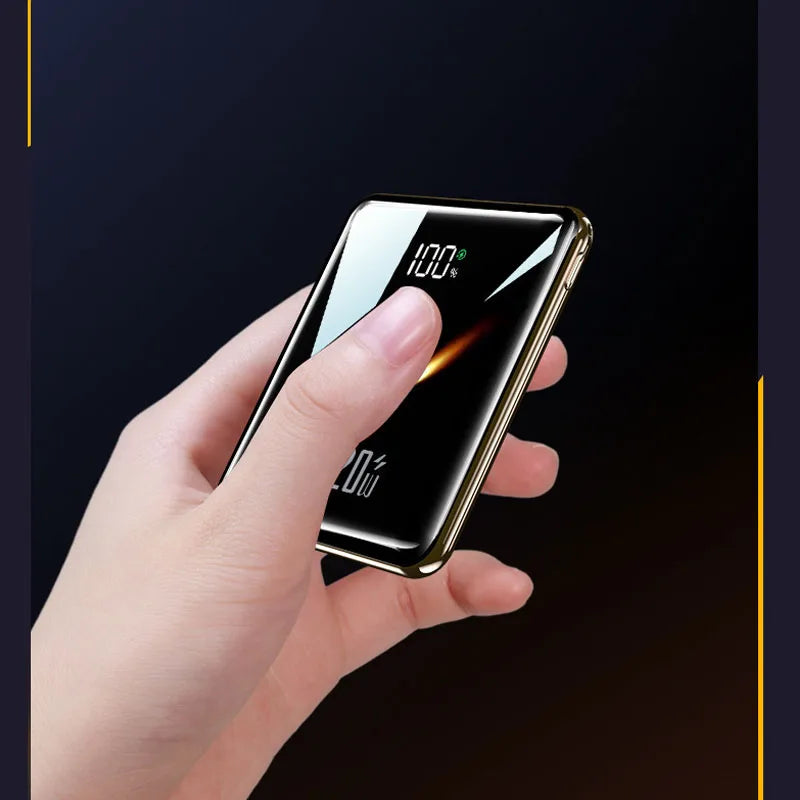 Power Bank 20000mAh Ultra Thin Portable Charger with Built-in Cable Large Capacity Super Fast Charging Powerbank for Smartphones