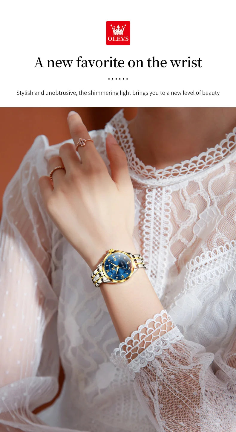 OLEVS 2906 Couple Watch Original Roman Scale Diamond Dial Luxury Quartz Watch For Men Women Rhombus Strap Waterproof Hand Clock