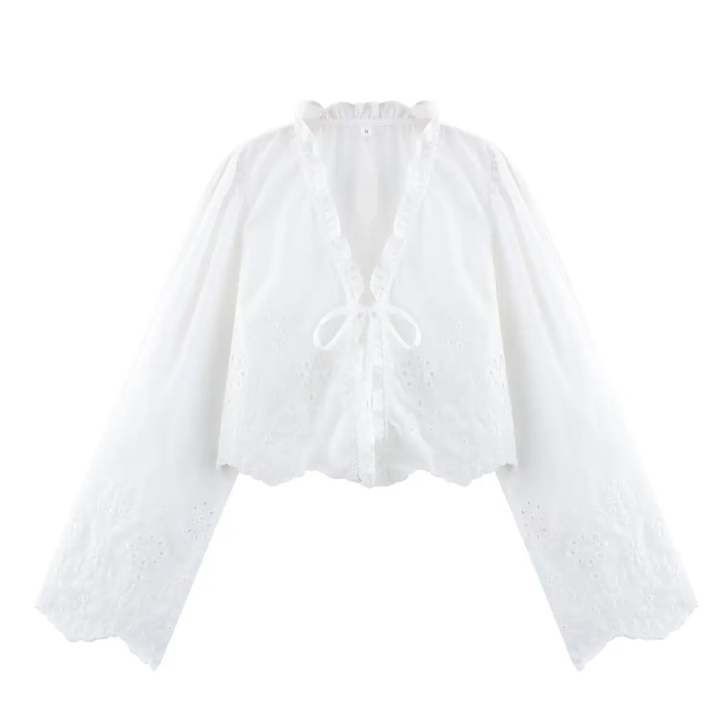 Embroidered Blouse Top Boho Chic Hawaiian Summer Vintage Ruffle Crop Shirts Female Elegant Women's Shirt Tops Woman 2025