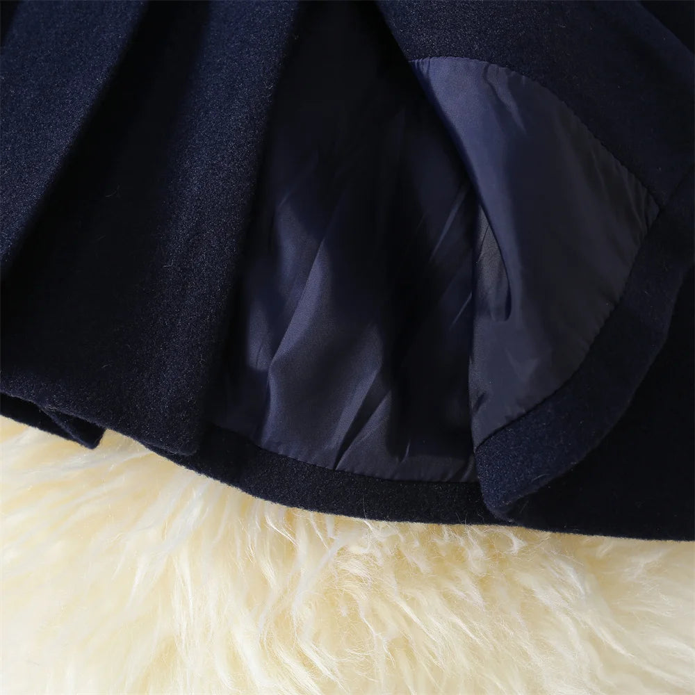 Winter New Girl'S Coat Long Warm Solid Color Fold Lapel Simple Fashion Girl Shawl Long Sleeve Loose Woolen Long Coat