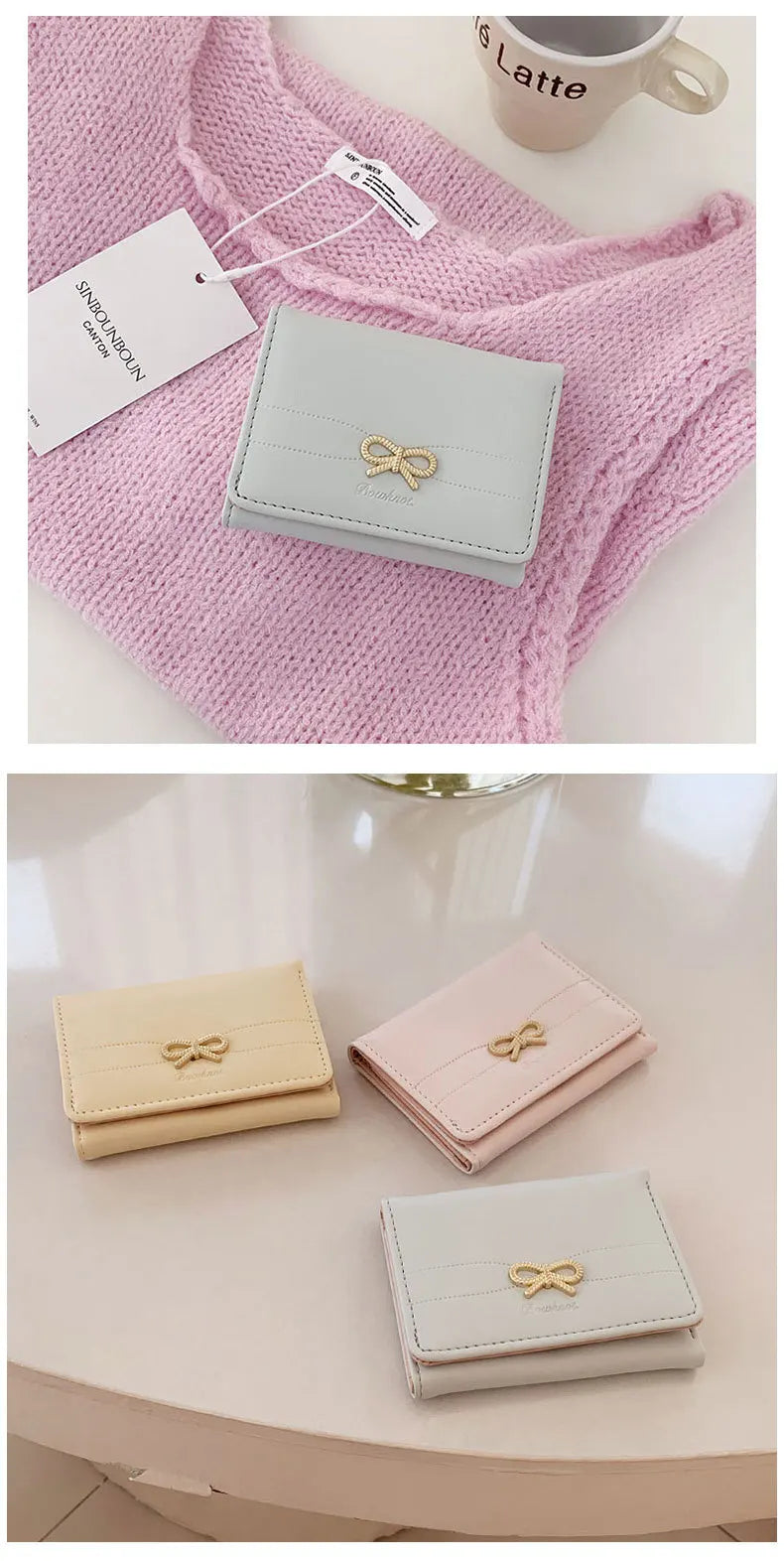 Fashion Wallets Girls Cute Bow Small Wallet Aesthetic Card Holder Classic Three Fold Purse For Women Student Simple Coin Pouch