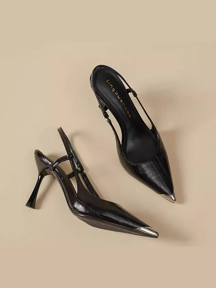Women High Heels Sandals Pointed Toe Shoes Sexy Slingback Woman Slippers Summer 2025 Trend Designer Dress Pumps Sandalias Mujer