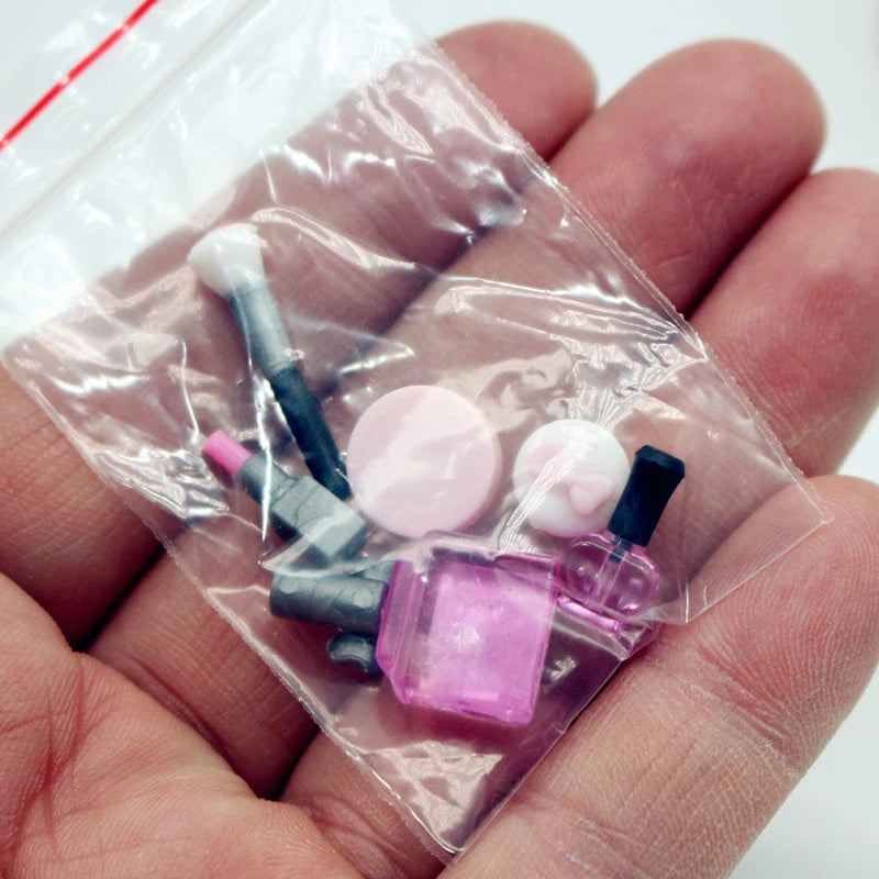 1 Set 1:12 Dollhouse Miniature Cosmetic Lipstick Pressed Powder Perfume Makeup Brush Model Doll Makeup Scene Decor Accessories