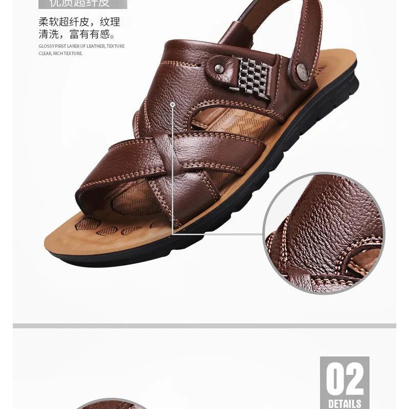 2024 New Men's Sandals Luxury Genuine Leather Men Shoes Casual Non-slip Beach Slippers Comfortable Open Toe Men Sandalias 38-47