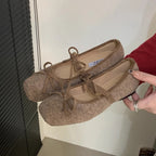 Flats Women's Loafers Shoes Shallow Suede Bow Fashion Shoes Square Toe Casual Dress Autumn 2025 Designer Cozy Zapatos De Mujer