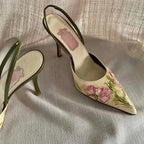 High Heels Women Sandals Flower Elegant Heeled Shoes Pointed Toe Woman Slippers S2025 Summer New Pumps Luxury Sandalias De Mujer