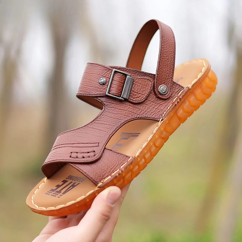 Slippers Shoes for Men Man Sandals Flat Genuine Leather Open Beach Indoor Ankle Wrap Number 41 Pvc V Daily Use New Fashion Eva