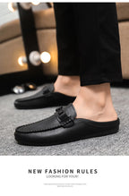 Men Half Slippers 2025 Summer Breathable Mens Casual Shoes Comfortable Walking Loafers Moccasins PU Leather Men Fashion Slippers