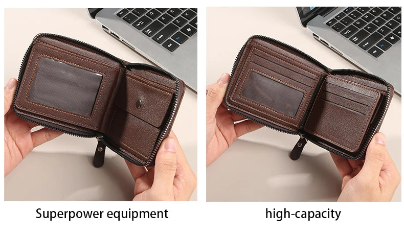 Men's wallet short version 2025 new solid color youth simple three fold wallet multifunctional student zipper coin purse