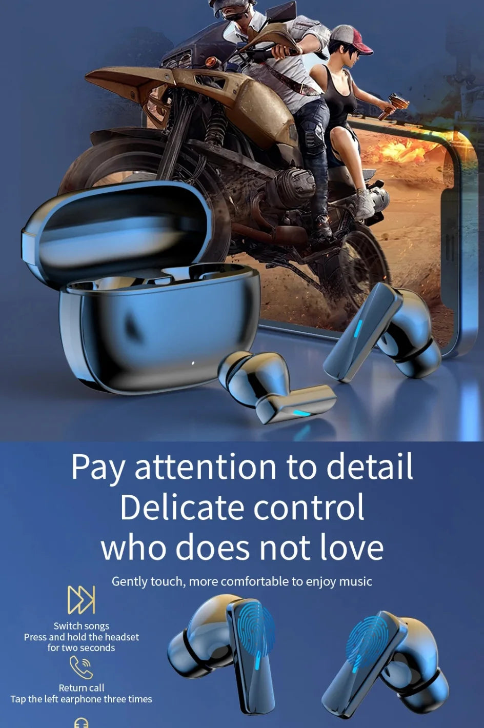 Earbuds True Wireless Earphone Noise Cancelling Update Bluetooth 5.3 Headset HD Music Headphone In-Ear Handsfree With Mic