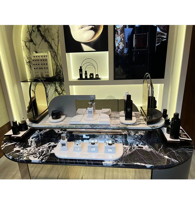 2022 New Style Counter acrylic Cylinder Cosmetic Skincare display stand Makeup Displays