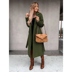 Autumn Winter Women Woolen Jacket Top Outwear Elegant Fashion Long Sleeve Lapel Collar Belt Trench Coat Overcoat Streetwear