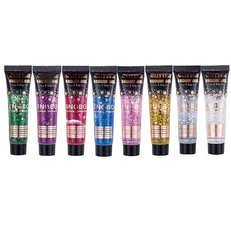 8 colors body glitter, face glitter gel, hair glitter, self-adhesive glitter gel, cosmetic glitter, suitable for stage makeup
