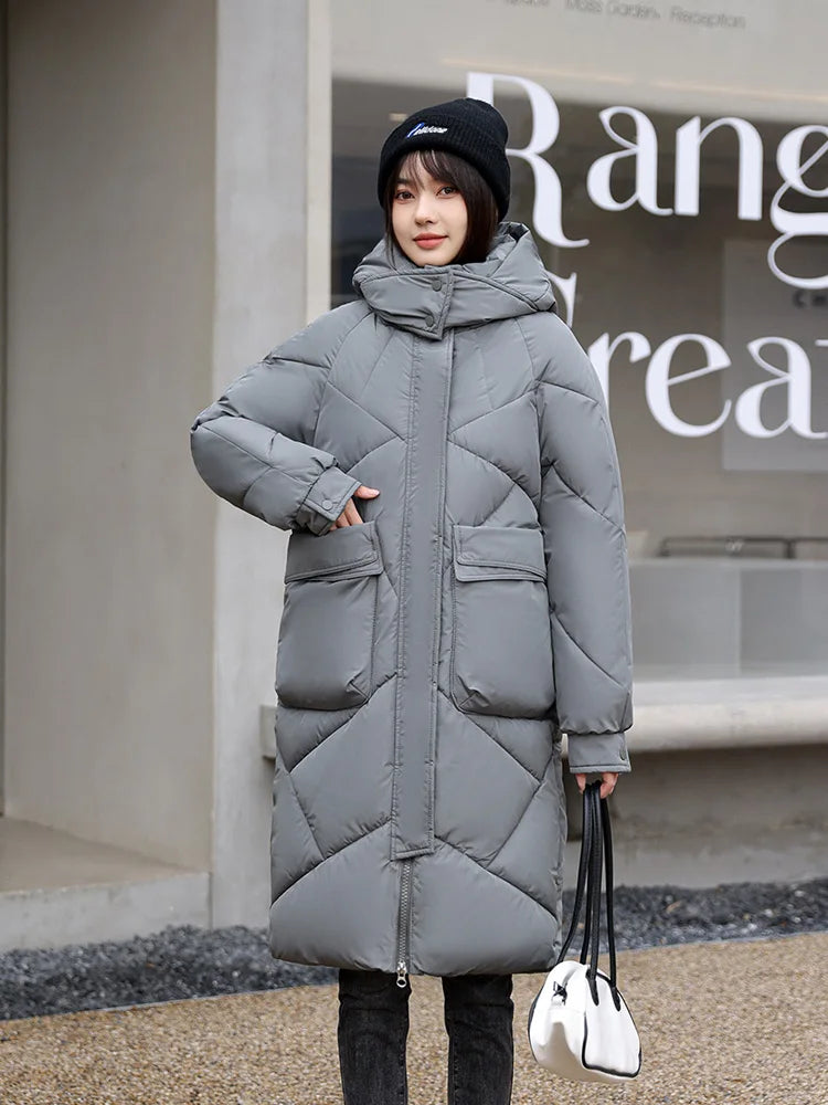 Vielleicht 2024 Snow Wear New Solid Winter Coat for Women Down Jacket Warm Casual Loose Hooded Winter Women Jacket Long Parkas