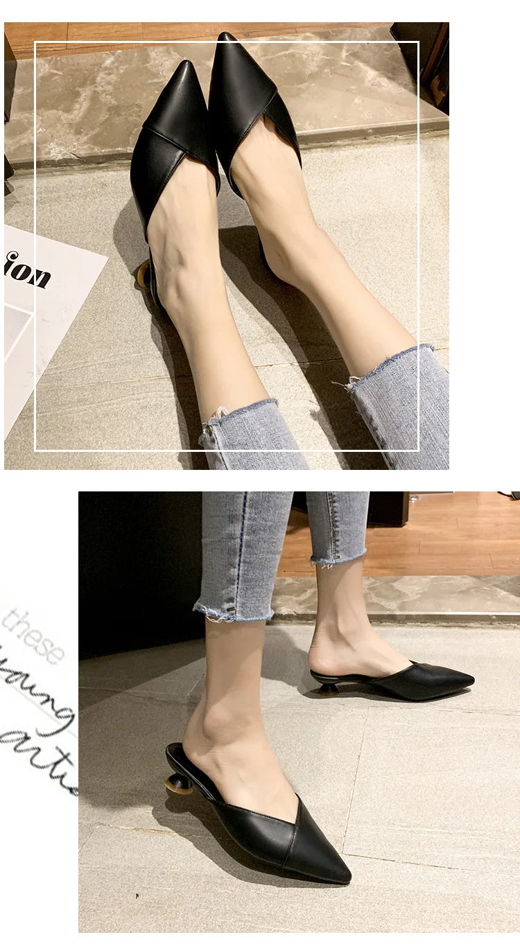 Women's Elegant Mules Woman Casual Slippers 2021 Ladies Low Heels Fashion Female Pointed Toe Shoes Women Candy Colors Footwear