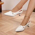 Elegant High Heels for Women, Spring and Summer New French Shallow Leather Mules, Cool and Breathable Hollow Design, Plaid Pattern Upper Kitten Heels, Versatile Dresses, Weddings, Parties, Date, Valentine's Day