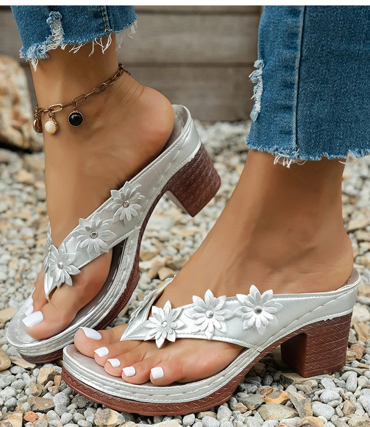 Women's Sandals 2025 Summer Shoes Woman High Heels Sandals New Flip Flops Women Heeled Sandals Summer Footwear Outdoor Slippers