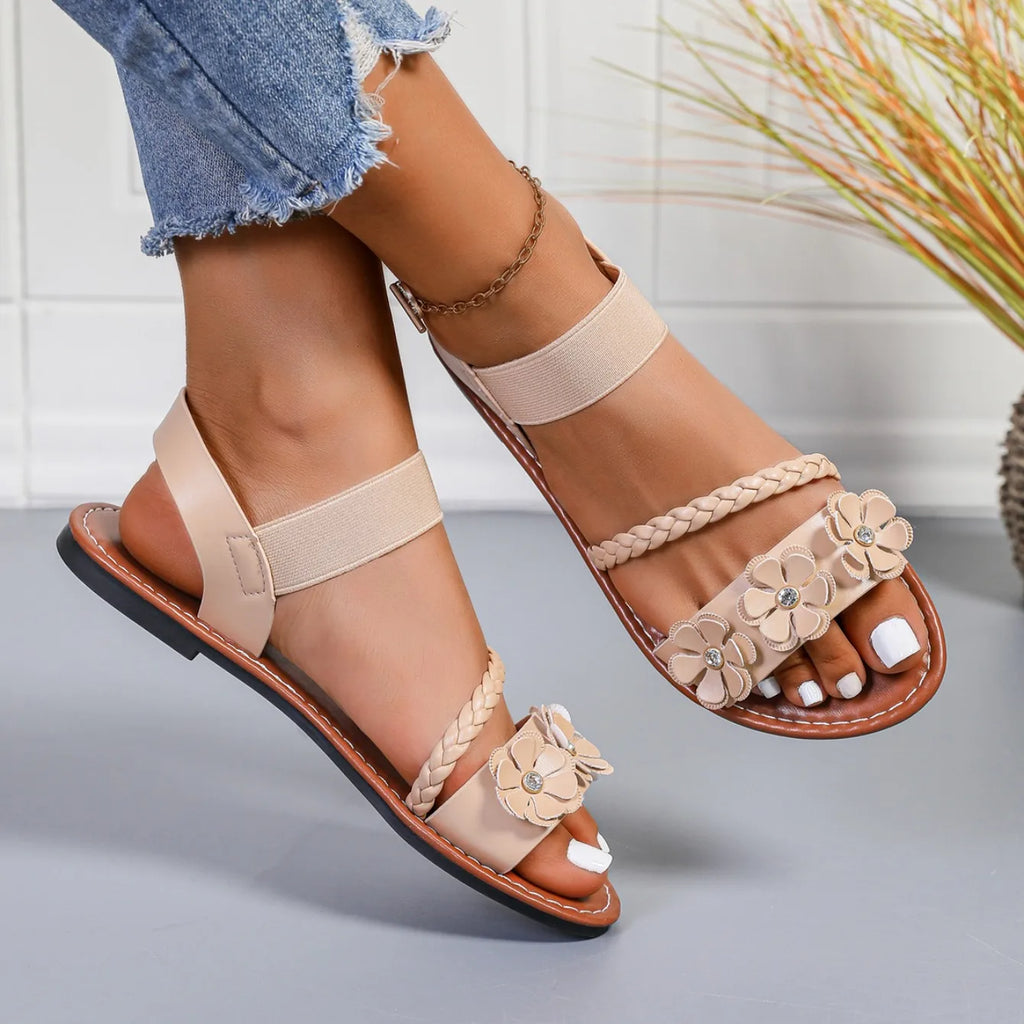 Women Sandals Fashion Flower Wedge Sandals Summer Casual Solid Color Sandals Breathable Beach Shoes Women Sandalias De Mujer