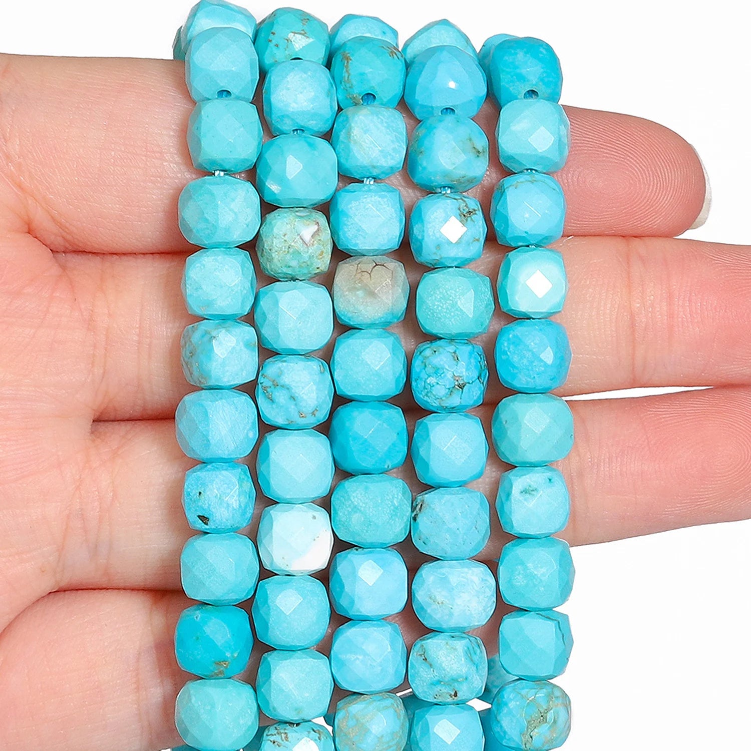 7-8mm Faceted Cube Beads Tourmaline Picture Jasper Agate Turquoise Amethyst Stone Beads for Jewelry Making Diy Accessories