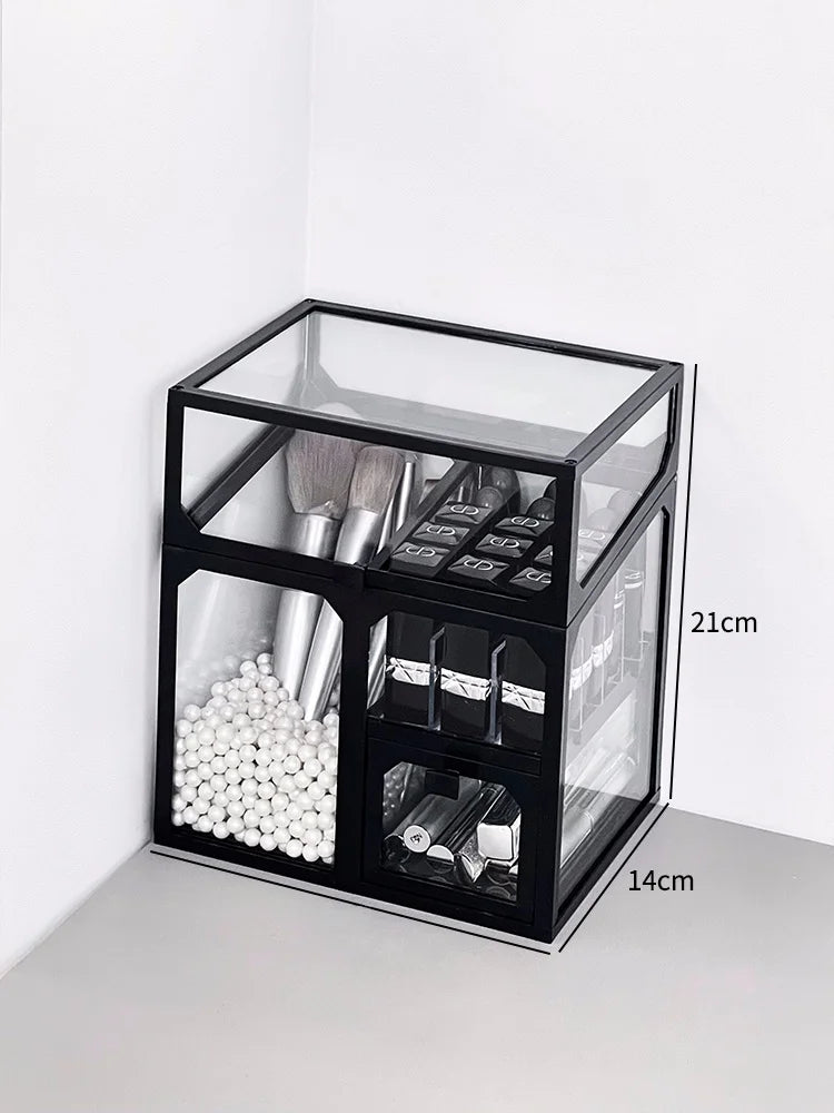 Transparent Cosmetic Storage Box Desktop High-End Dustproof Cover Carents eup Skincare Lipsti Organizer Box