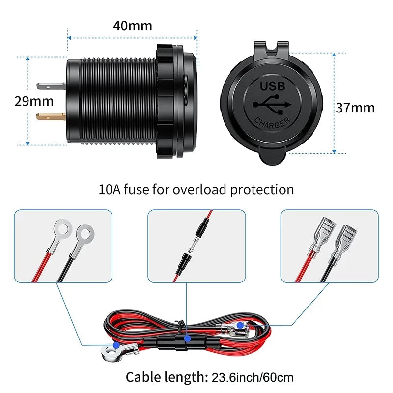 Quick Charge 3.0 Dual USB Fast Car Charger Socket Accessories Waterproof 12V/24V QC3.0 Power Outlet with Touch Switch&Led Light