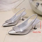 Womens Leather Slippers High Heels Shoes Party Pumps Woman Summer Sandals Women High Heel Slingback Sandal Shoes