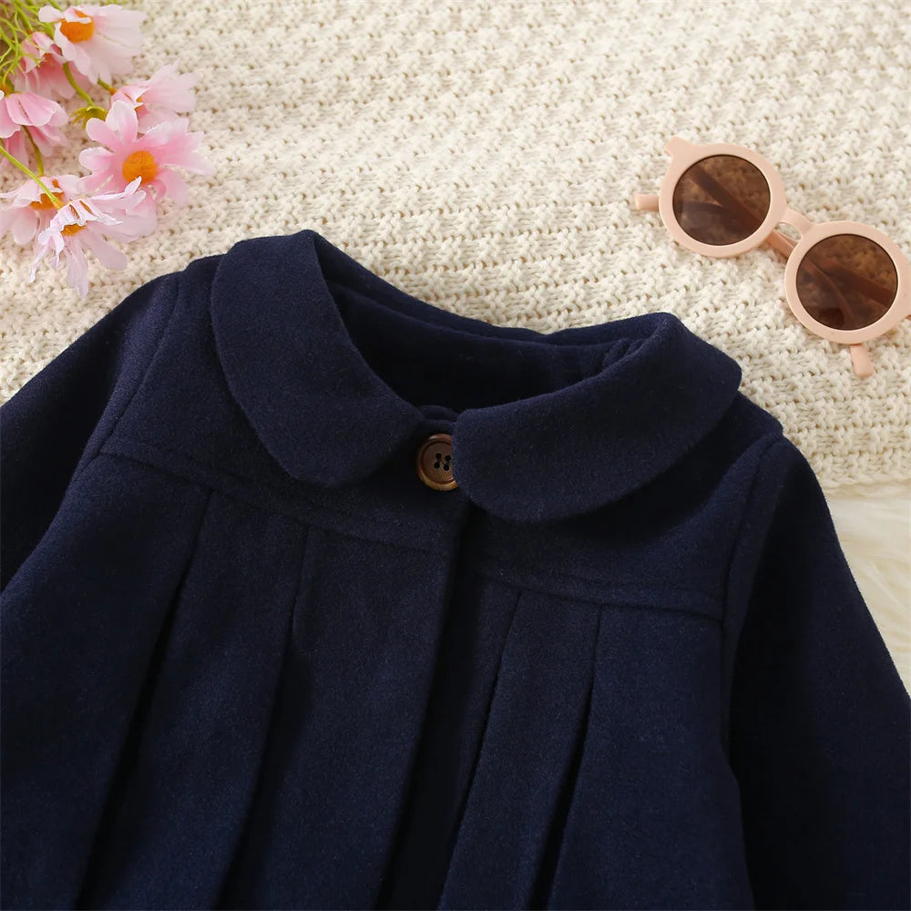 Winter New Girl'S Coat Long Warm Solid Color Fold Lapel Simple Fashion Girl Shawl Long Sleeve Loose Woolen Long Coat