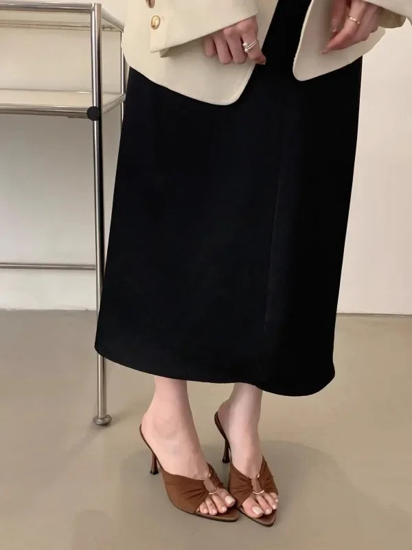 Women's High Heels Slippers Pointed Toe Metal Decoration Thin Heels Shoes Women Dress Fashion Korean Style Zapatillas De Mujer