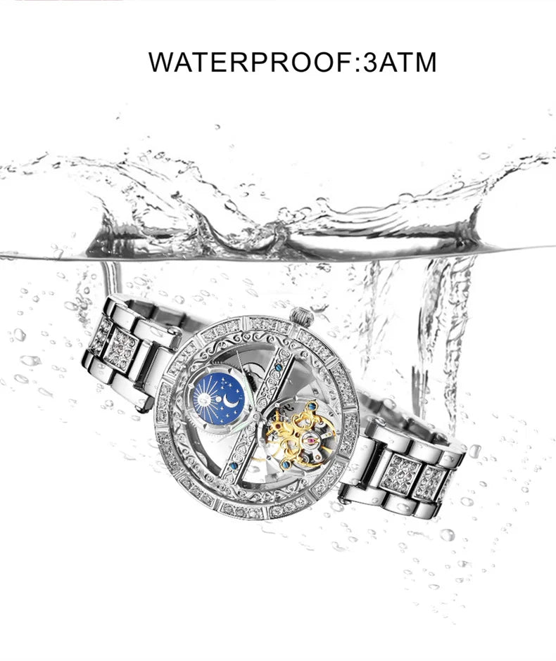 Women Automatic Mechanical Watch Top Brand Luxury Leather Waterproof Watches Ladies Skeleton Tourbillon Clock reloj mujer New