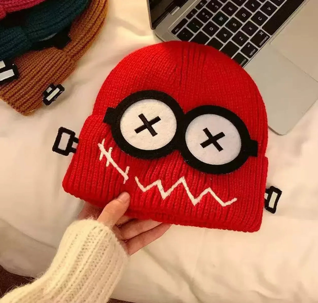 Winter Women Cartoon Hat Cute and Funny Knitted Hat Candy Colored Little Monster Glasses Cute and Warm Hat