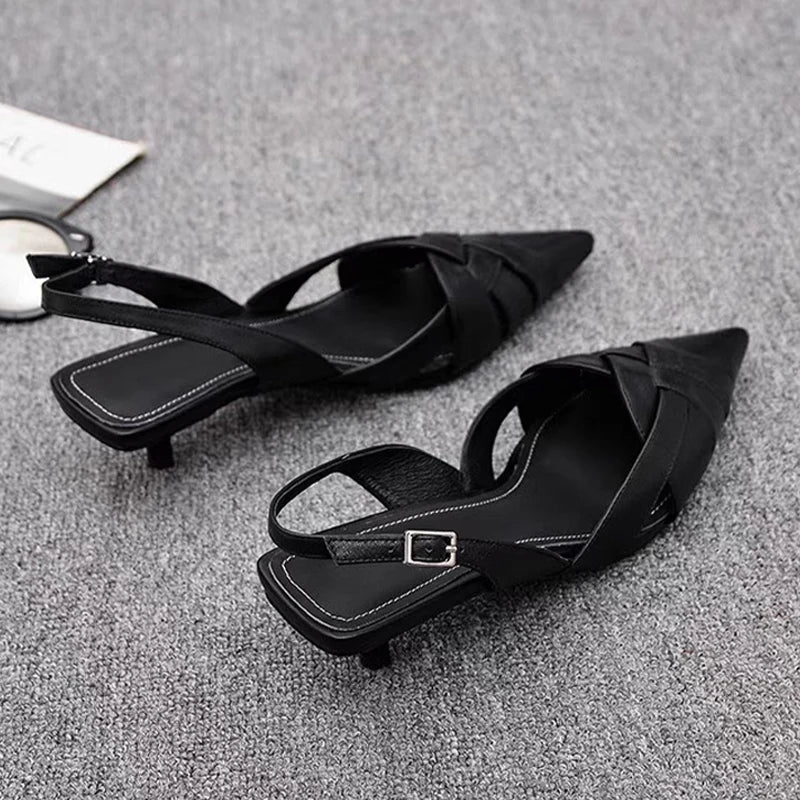 Weave Women Heeled Sandals Pointed Toe Elegant Shoes Woman Trend New Slippers Fashion Heels Women Zapatos Mujer