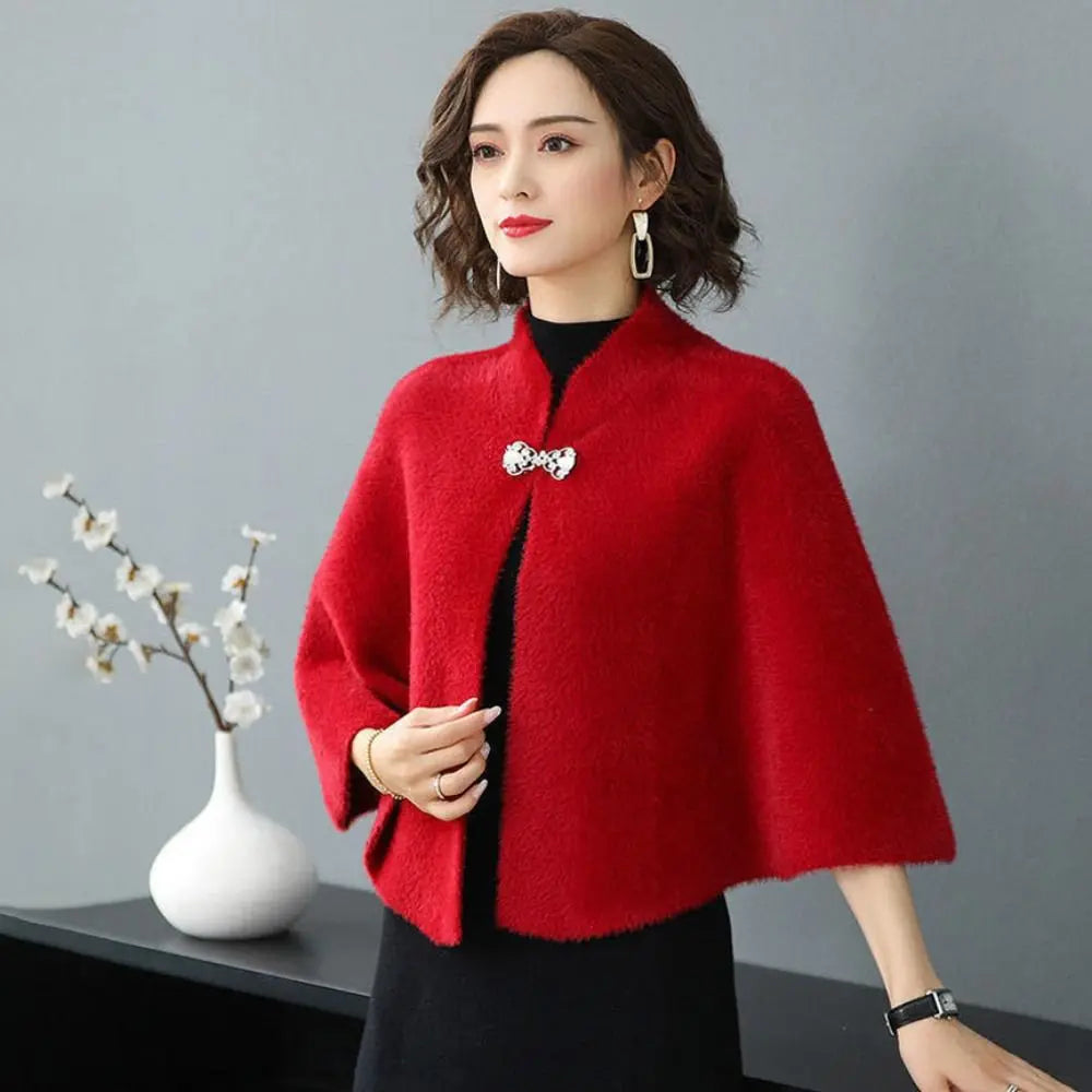 Autumn Winter  Warm Imitation Mink Velvet Shawl Thicken Elegant Short Sweater Shawl Luxury Outerwear Coat  Women Gift