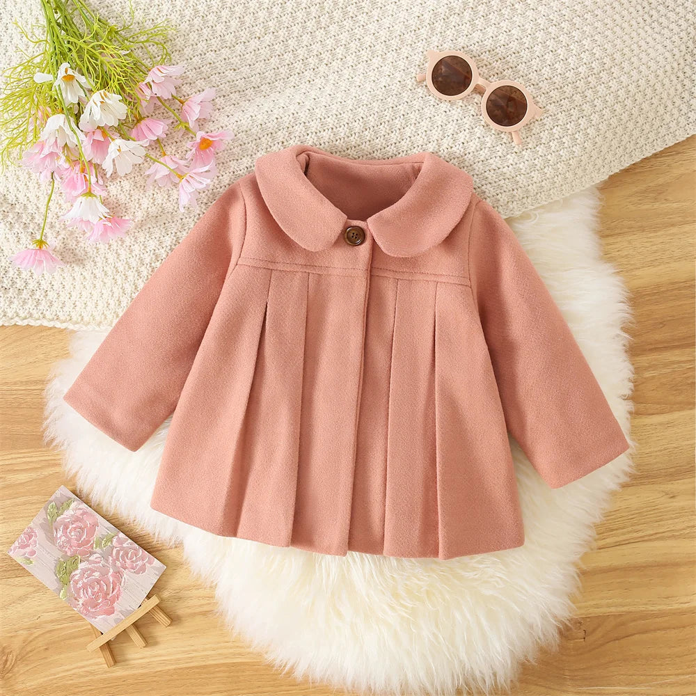 Winter New Girl'S Coat Long Warm Solid Color Fold Lapel Simple Fashion Girl Shawl Long Sleeve Loose Woolen Long Coat