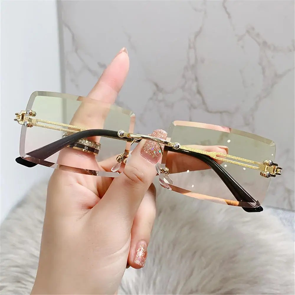 Retro Sunglasses Men Brand Designer Fashion Rimless Sun Glasses Shades Cutting Lens Ladies Frameless Eyeglasses