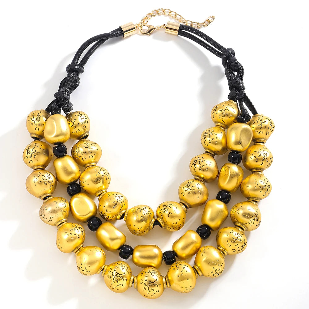 3 Layer Golden Silvery CCB Material Irregular Ball Beaded Necklace European American Fashion Collar Necklaces New Female Jewelry