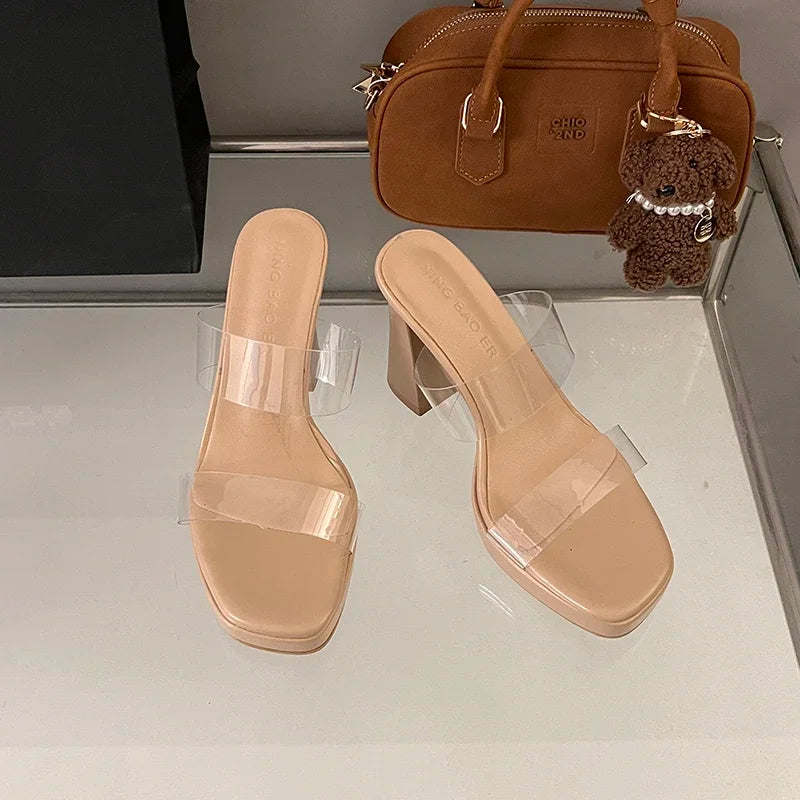 Women's Summer High Heels Sandals Sexy Fashion Open-toe Women Platform Mules Slippers Luxury Causal Elegant Ladies Clear Sandals