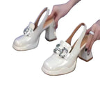 High Heels Pumps Female  Women Chunky Platform Summer Leather Shoes Woman Luxury Rhinestone Design Ankle Straps Party Shoe