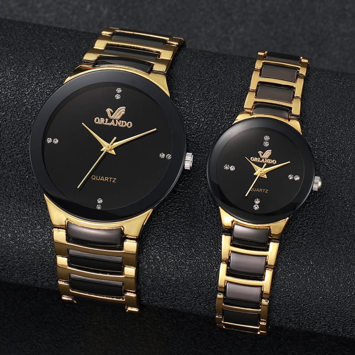 1/2PCS Fashion Couple's Watches Luxury Women Quartz Watch Men Business Watches Black Steel Band Male Analog Quartz Watch