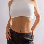 Fashion Metal Double Layered Cross Waist Chain for Women Simple Rhinestone Heart Thin Chain Body Chain Party Jewelry Accessories