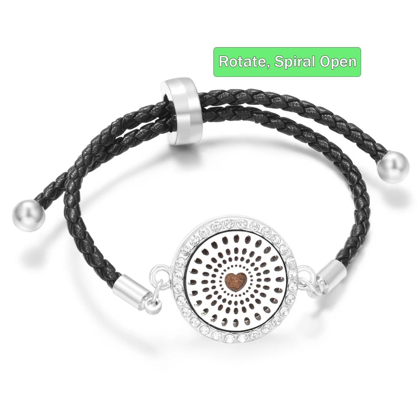 Aromatherapy Diffuser Flowers Rose Women Leather Perfume Bangle Essential Oil Locket Spiral Open Rhinestones Bracelet Jewelry